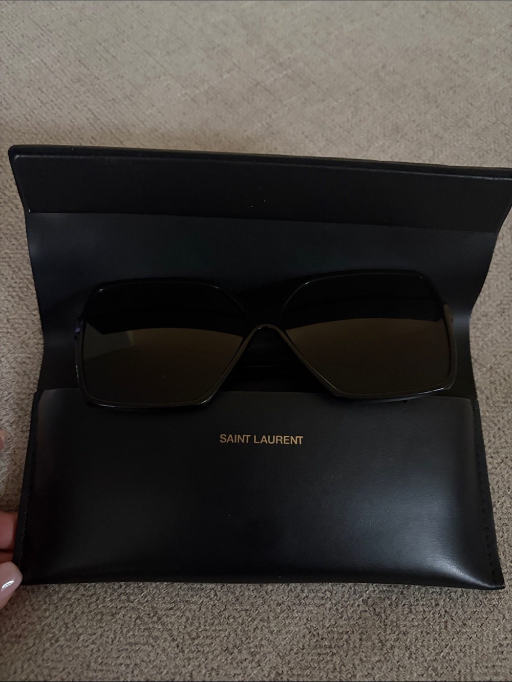 Saint Laurent Black Rectangular Oversized Sunglasses